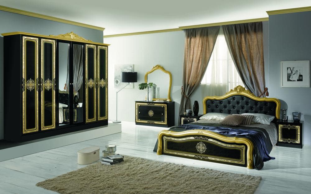 Set Luisa Dormitor, 6 piese, pat, dulap, comoda, noptiere si oglinda - imagine 4
