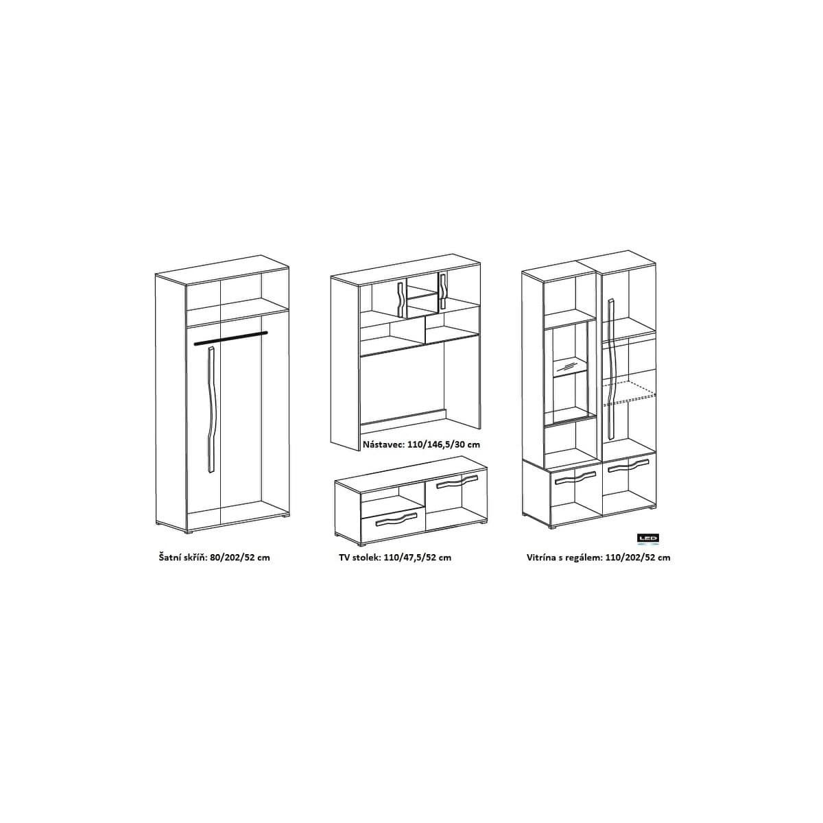 Living Modena/Biblioteca, 300 cm x 202 cm x 52 cm, san remo rustic cu stejar - imagine 2