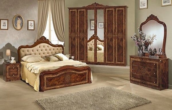 Set Luisa Dormitor, 6 piese, pat, dulap, comoda, noptiere si oglinda - imagine 3