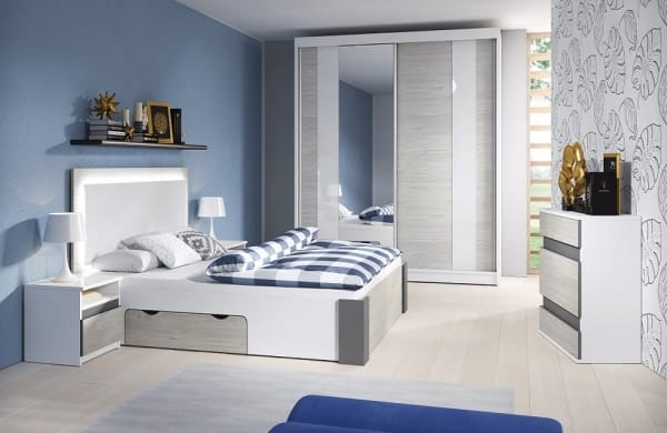 Helios set dormitor cu dulap, pat comoda si noptiere >> Mobila Croma