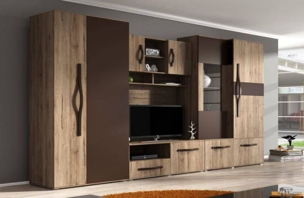 Modena Living/biblioteca spatios, incapatis, design modern, 2 nuante de maro>> Mobila Croma